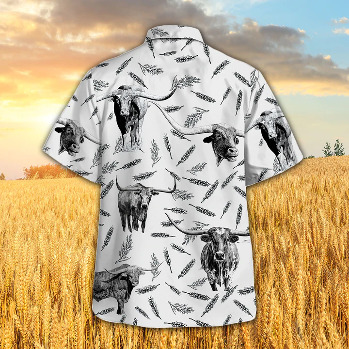 Tx Longhorn Pattern Hawaiian Shirt/ Farm Cow hawaiian shirt