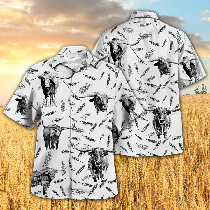 Tx Longhorn Pattern Hawaiian Shirt/ Farm Cow hawaiian shirt
