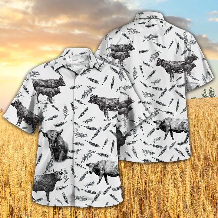 Charolais Pattern Hawaiian Shirt/ Cow Aloha Shirts/ Gift for cow lovers