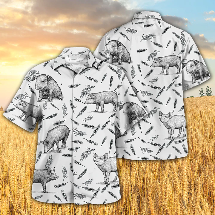 Pig Pattern Hawaiian Shirt/ Pig Lovers Summer Shirt/ Pig Hawaiian Button Downs Shirt
