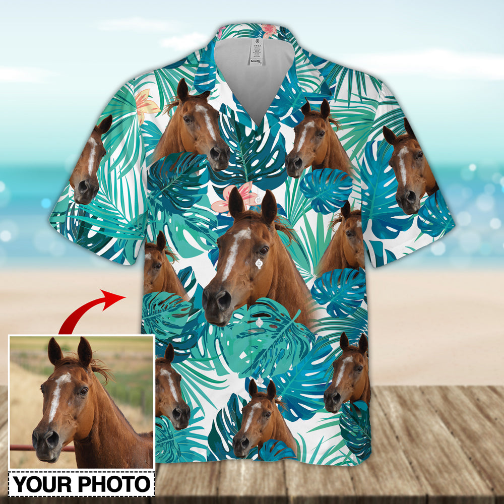 Custom Horse Image Seamless Hawaiian Shirt/ Personalized Hawaiian Shirt for Men Women/ Shirt for Horse Lover