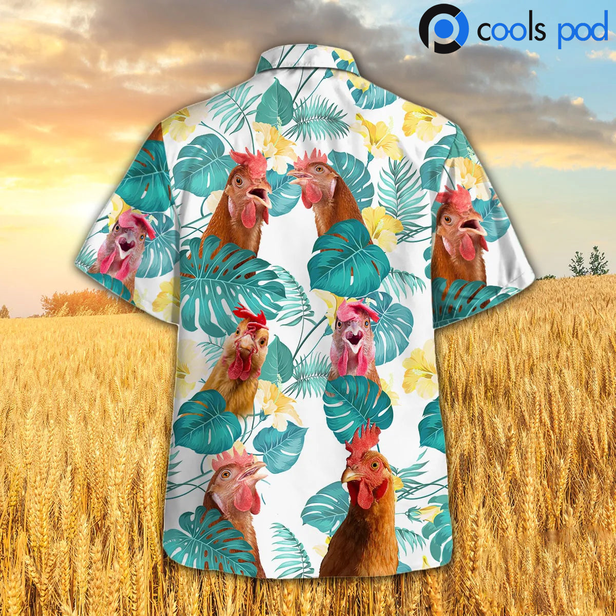 Chicken In Tropical Leaves Pattern Hawaiian Shirt/ Rooster Hawaiian Shirts