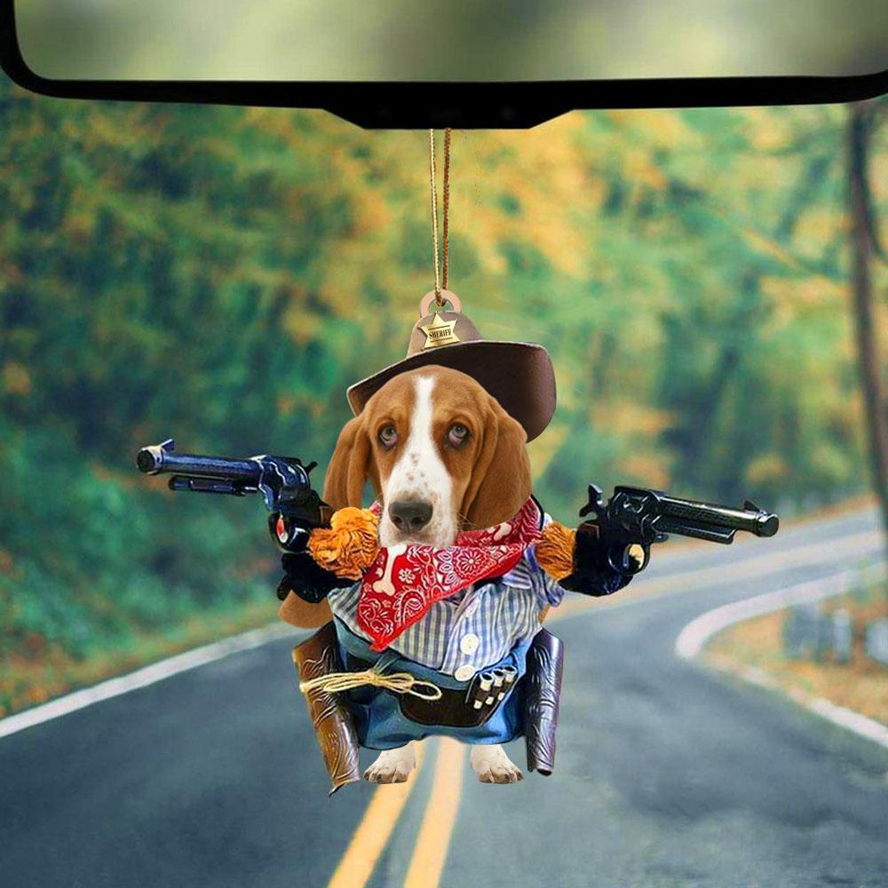 Basset Hound Car Hanging Ornament Cowboy Dog Ornament Cowgirl Dog Lover Gift