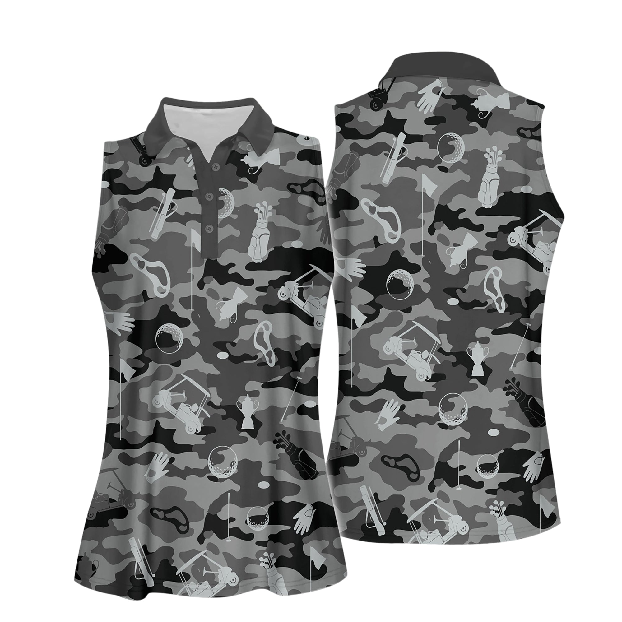 Grey Camouflage Golf Set Women Short Sleeve Polo Shirt Sleeveless Polo Shirt