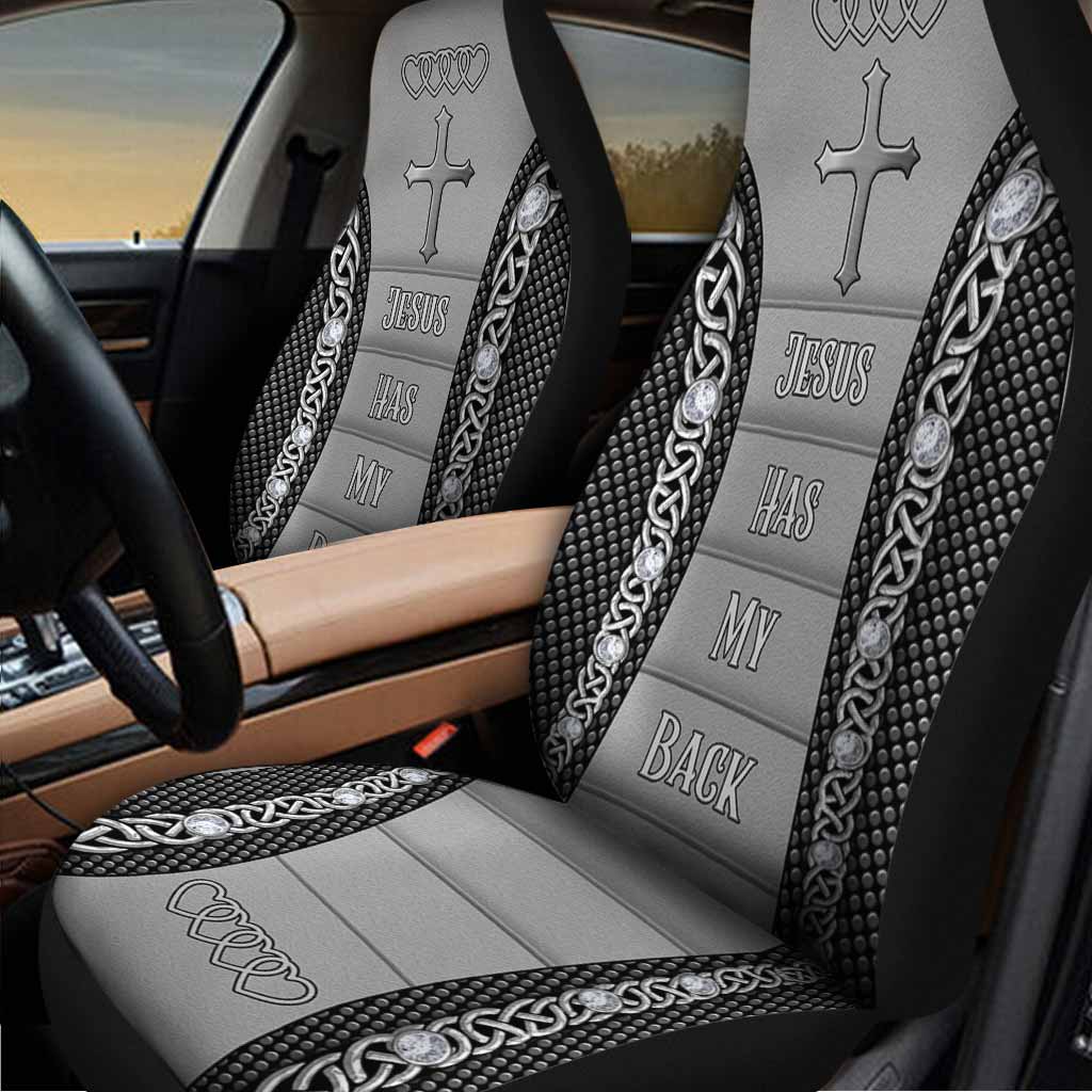 3D All Over Print On Front Car Seat Cover Jesus Has My Back Christian Seat Covers For Car Auto