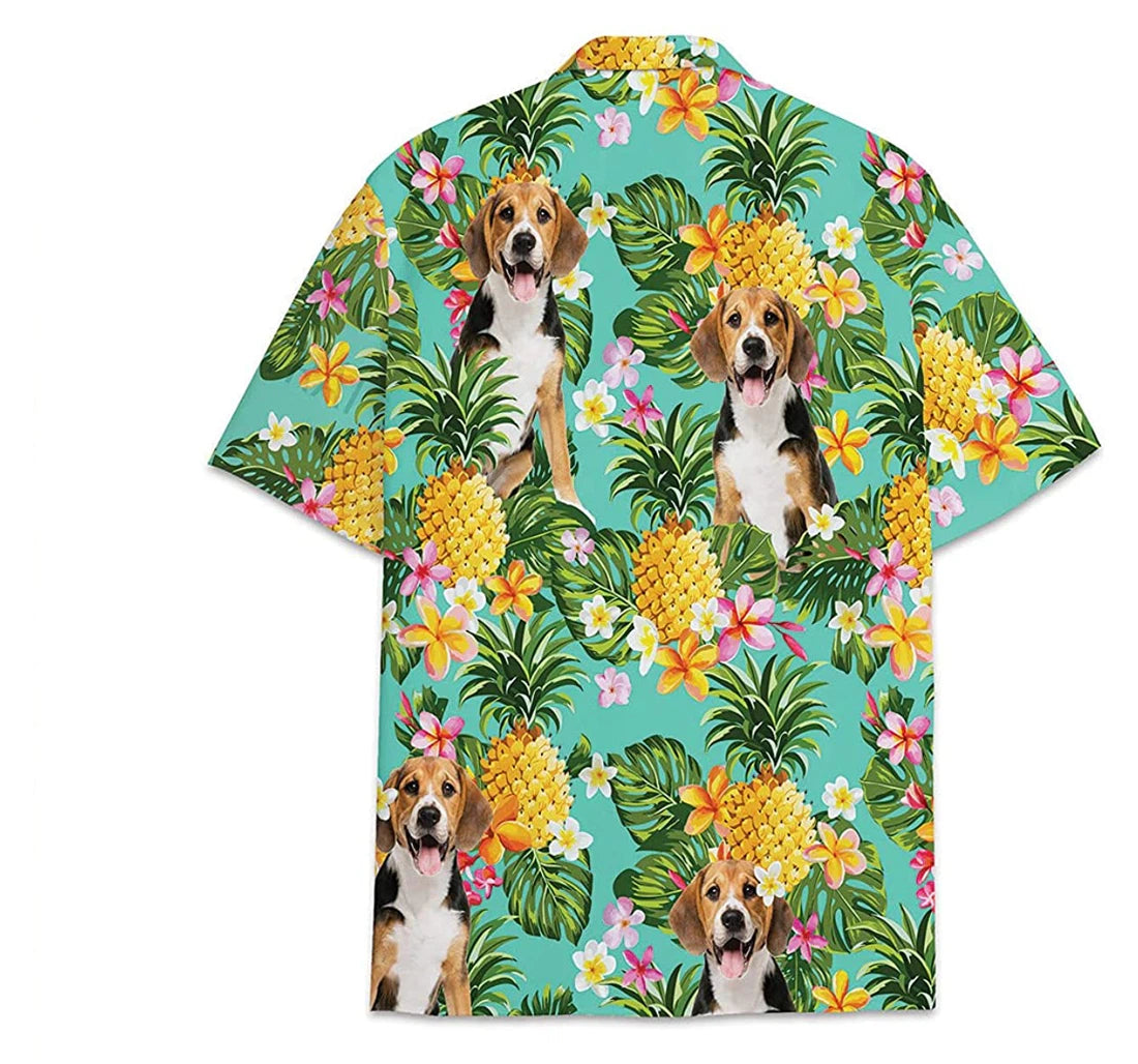 Dog Beagle Pineapple Pattern Short Tall Hawaiian Shirt/ Button Up Aloha Shirt For Men/ Women