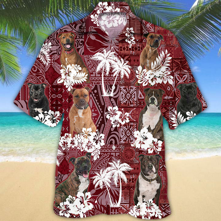 Staffordshire Bull Terrier Hawaiian Shirt/ Red Hawaii Shirt For Dog Lovers