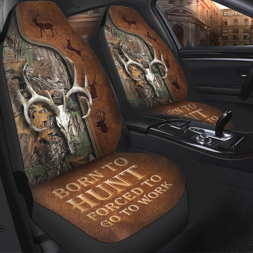 Hunting Seat Covers For Auto With Leather Pattern/ Born To Hunt Forced To Go To Work Car Seat Covers