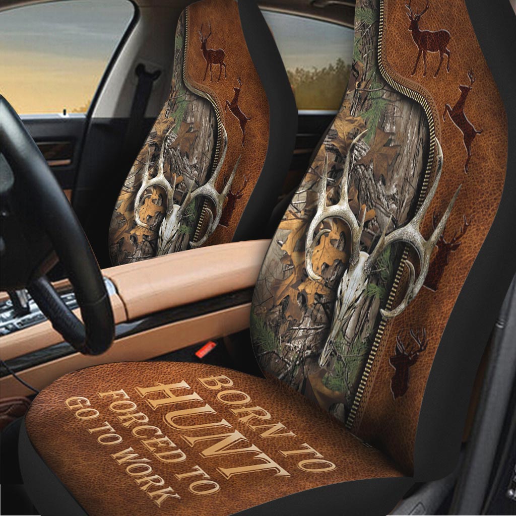 Hunting Seat Covers For Auto With Leather Pattern/ Born To Hunt Forced To Go To Work Car Seat Covers