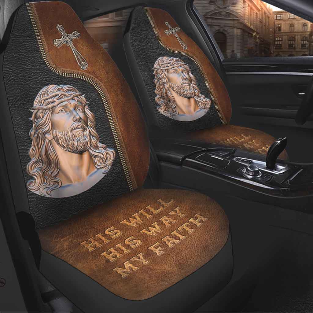 Jesus Front Carseat Cover/ His Will His Way My Faith/ Christian Seat Covers With Leather Pattern