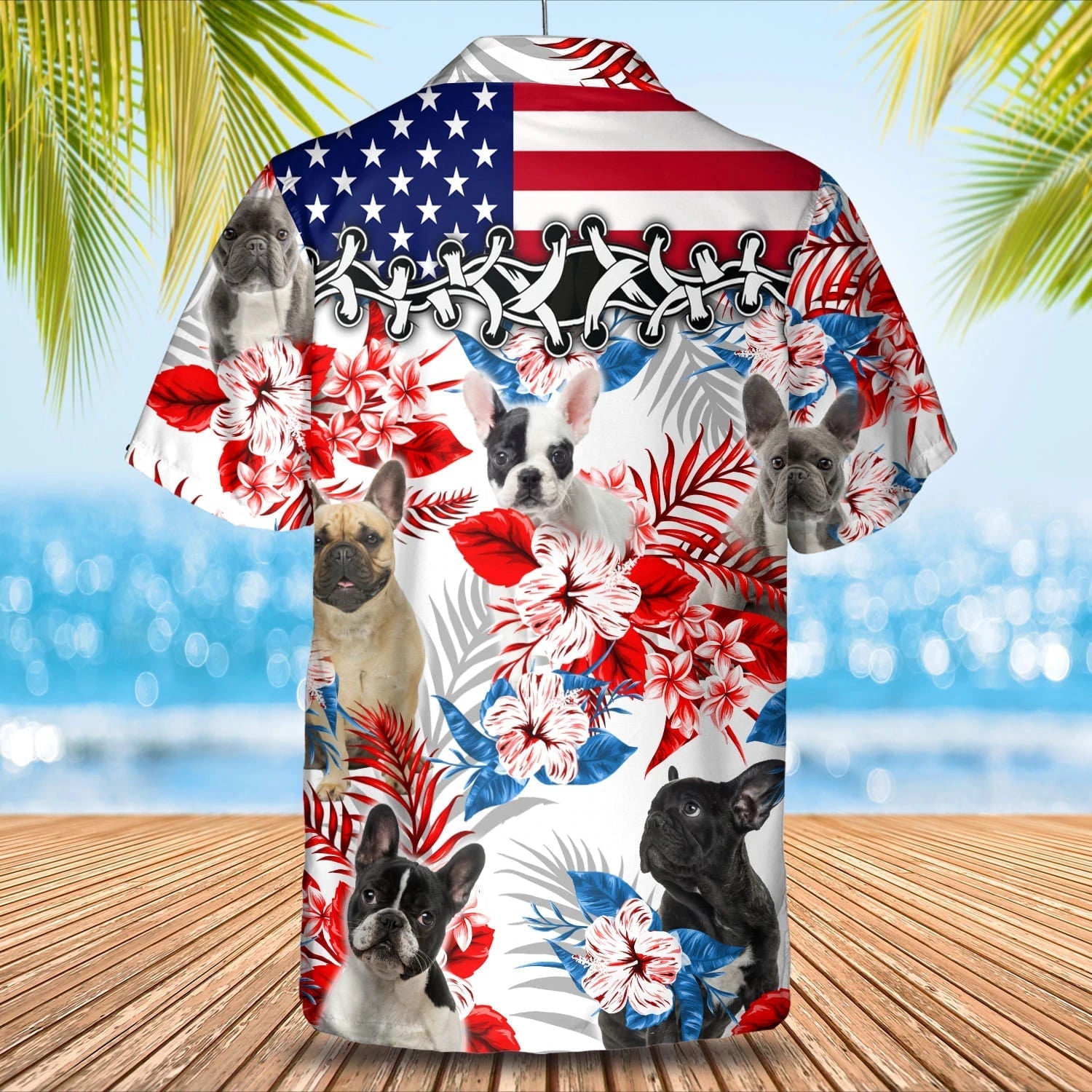 French Bulldog American flag Hawaiian Shirt/ Summer aloha shirt/ Men Hawaiian shirt/ Gift for summer