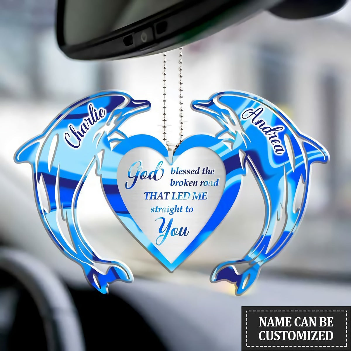 Personalized Interior Car Hanging Ornament Couple Shark With Heart God Blessed