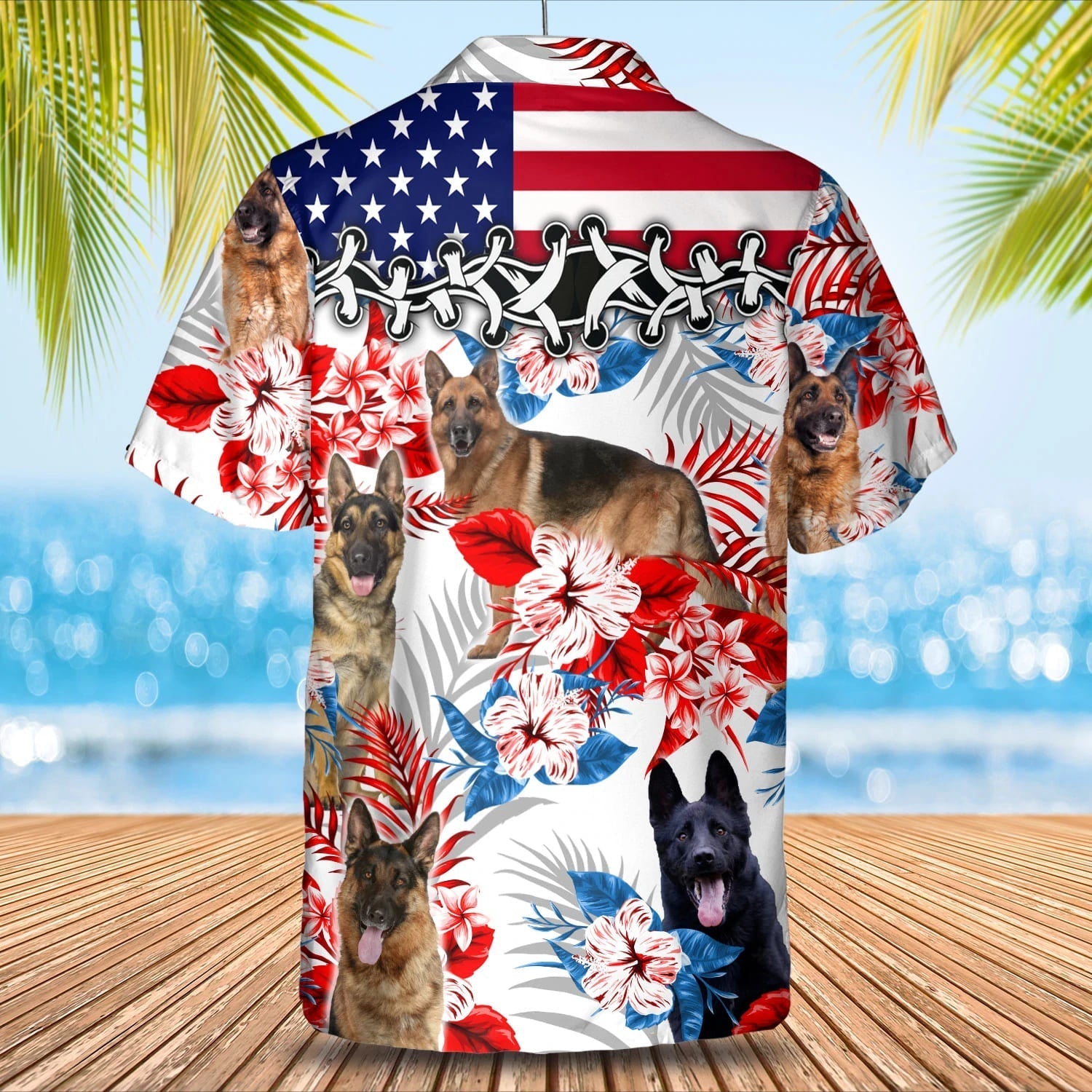 German Shepherd American flag Hawaiian Shirt/ Summer aloha shirt/ Men Hawaiian shirt/ Gift for summer