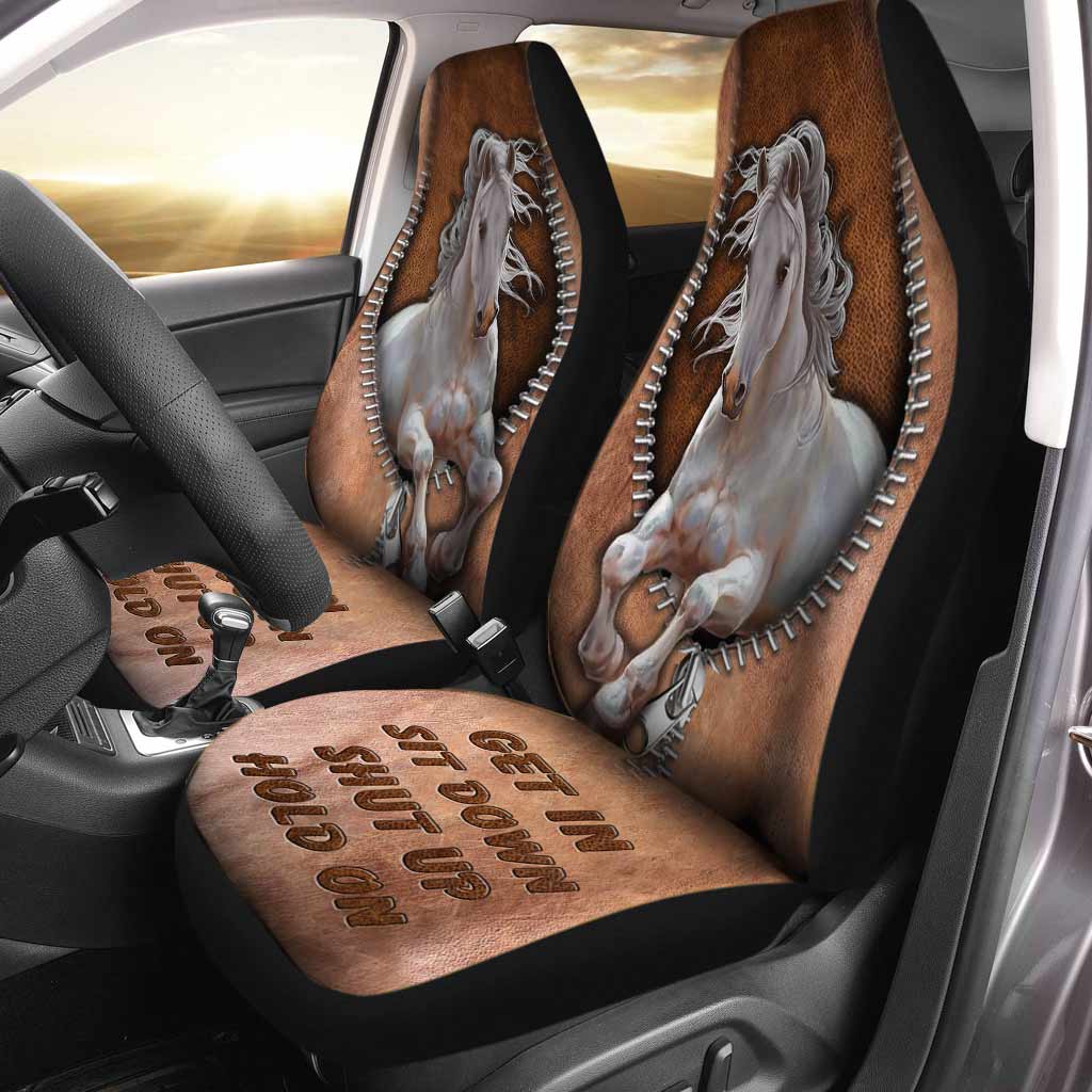 Horse Seat Covers For Cars With Leather Pattern Print/ Get In Sit Down Shut Up Hold On/ New Car Present