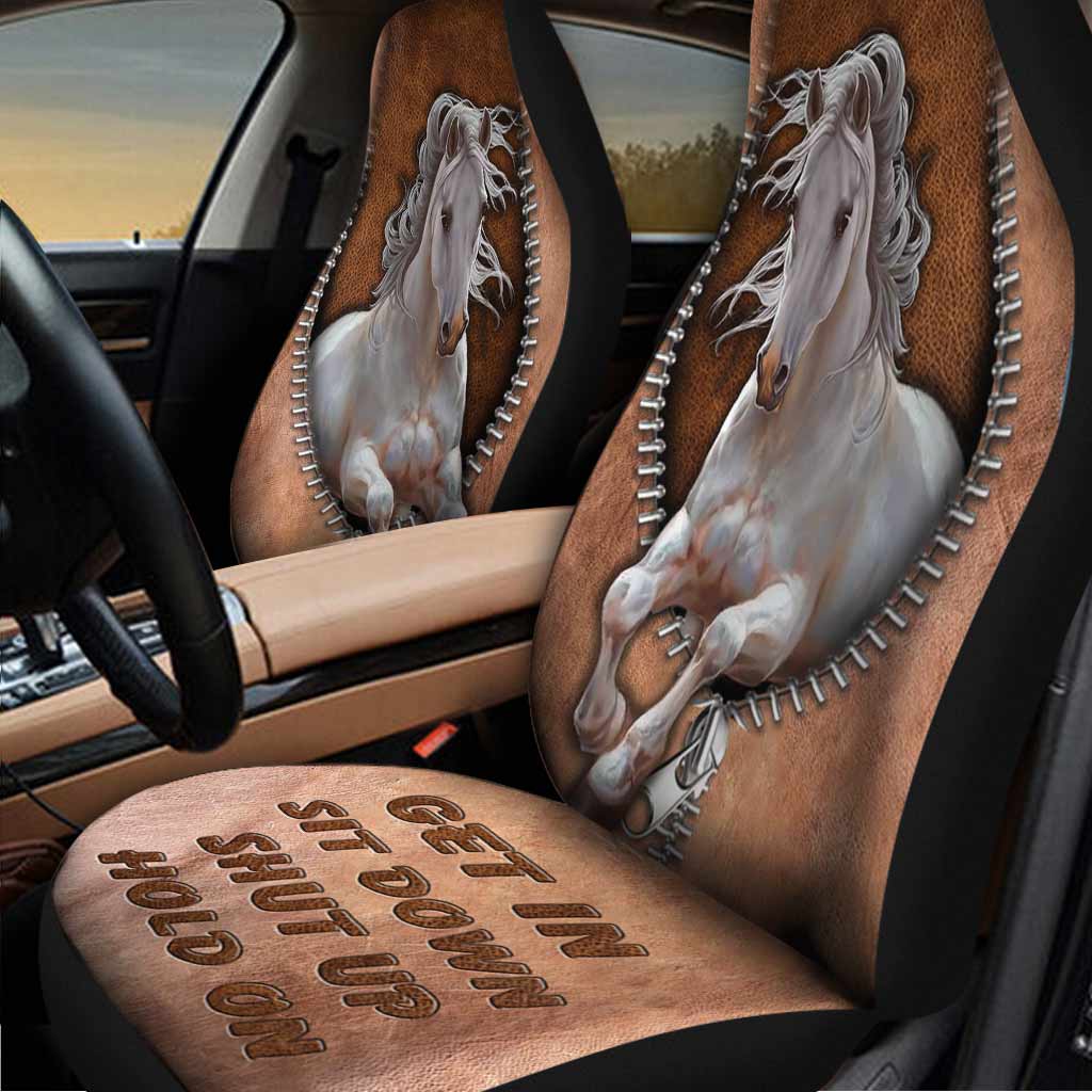 Horse Front Car Seat Covers With Leather Pattern/ Get In Sit Down Shut Up Hold On Auto Seat Protector