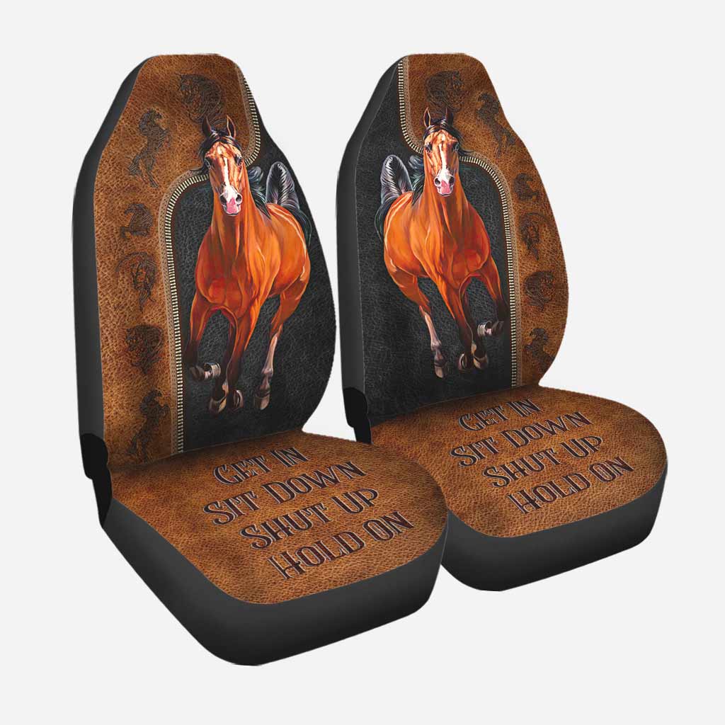 Get In Sit Down Shut Up Hold On/ Horse Front Car Seat Covers With Leather Pattern 3D Print