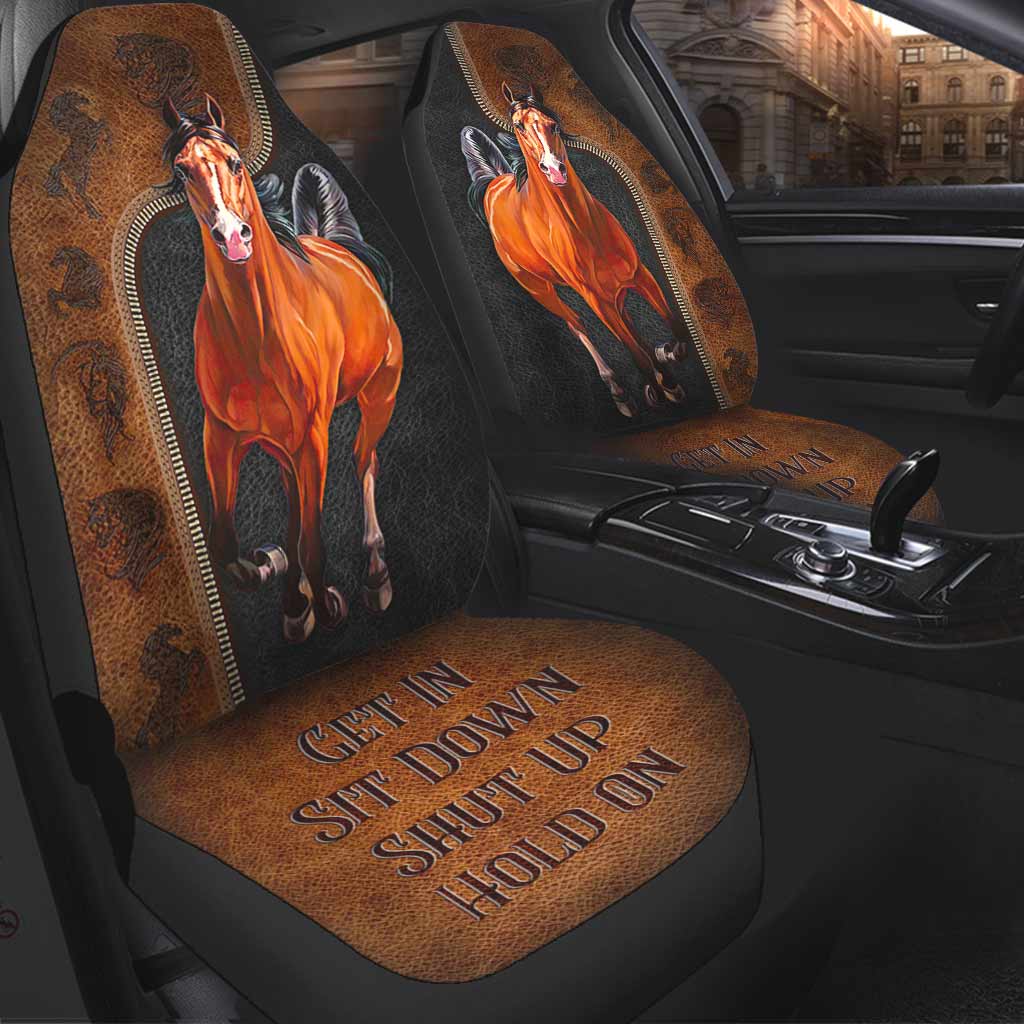 Get In Sit Down Shut Up Hold On/ Horse Front Car Seat Covers With Leather Pattern 3D Print