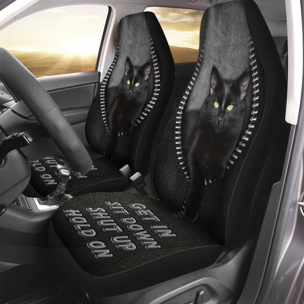 Black Car Seat Cover Get In Sit Down Shut Up Hold On/ Black Cat Car Seat Covers With Leather Pattern