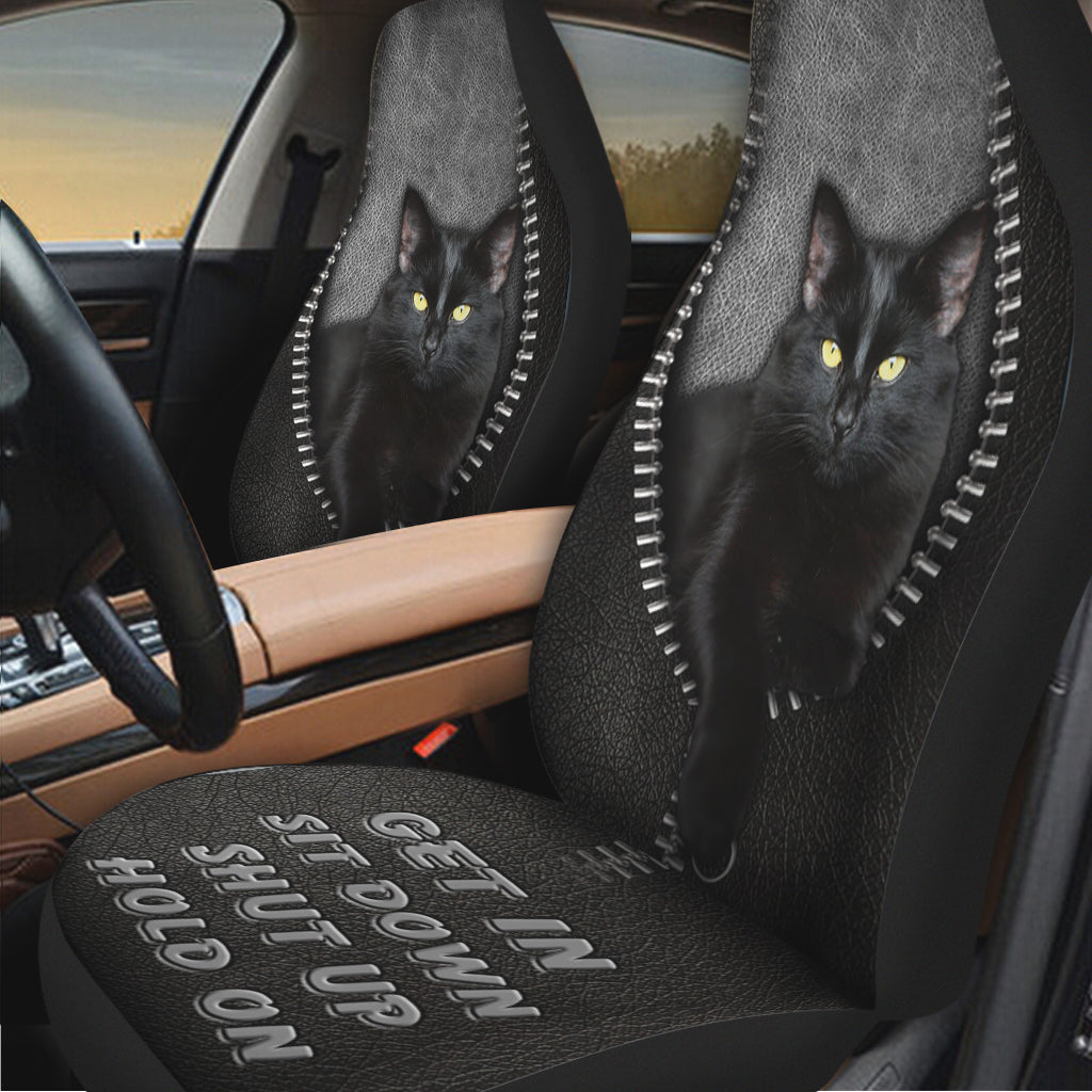 Black Car Seat Cover Get In Sit Down Shut Up Hold On/ Black Cat Car Seat Covers With Leather Pattern