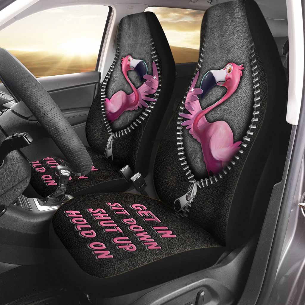 Get In Sit Down Shut Up Hold On - Flamingo Seat Covers With Leather Pattern Print