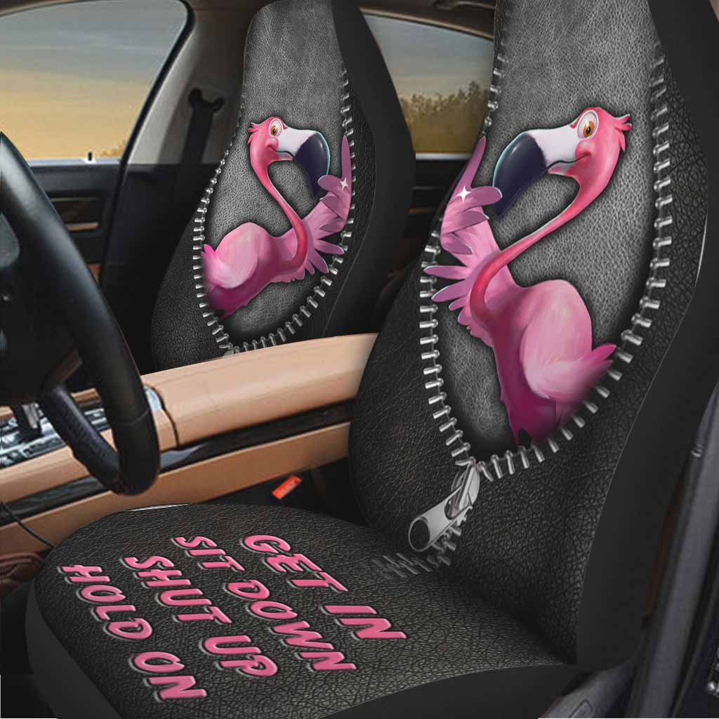 Get In Sit Down Shut Up Hold On - Flamingo Seat Covers With Leather Pattern Print