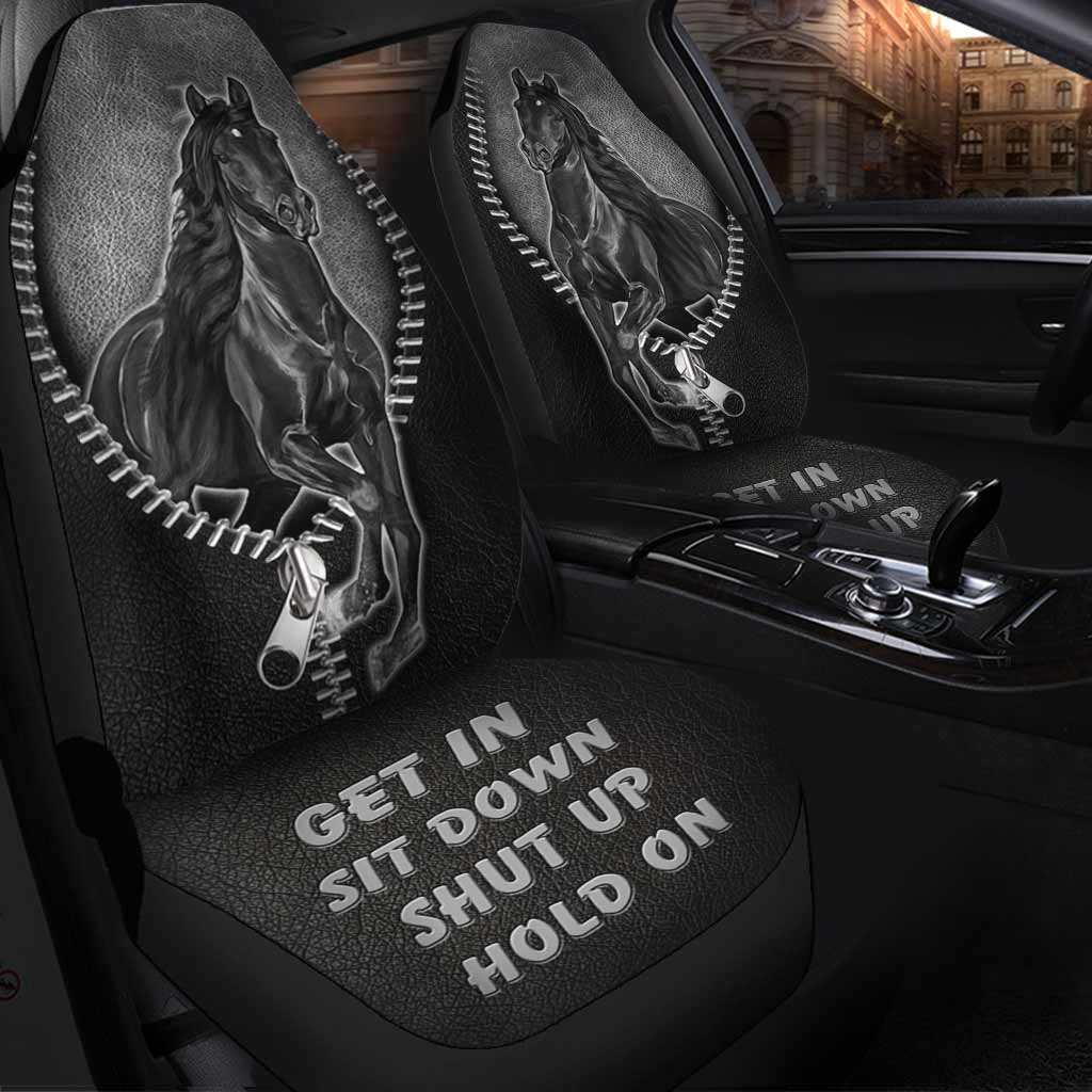 Black Horse 3D Printed On Front Car Seat Covers With Leather Pattern/ Love Horses Car Accessories