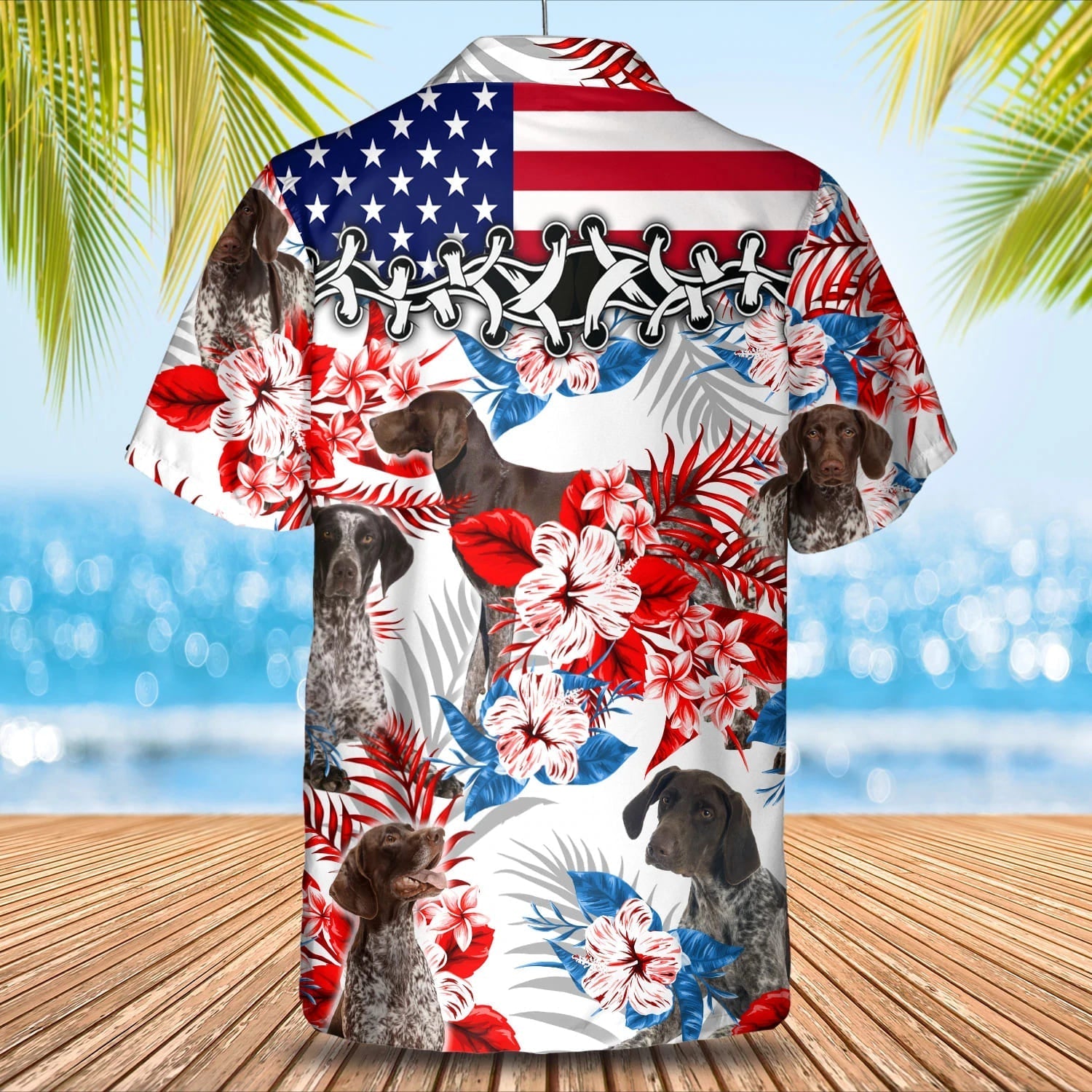 German Shorthaired Pointer American flag Hawaiian Shirt/ Summer aloha shirt/ Men Hawaiian shirt/ Gift for summer