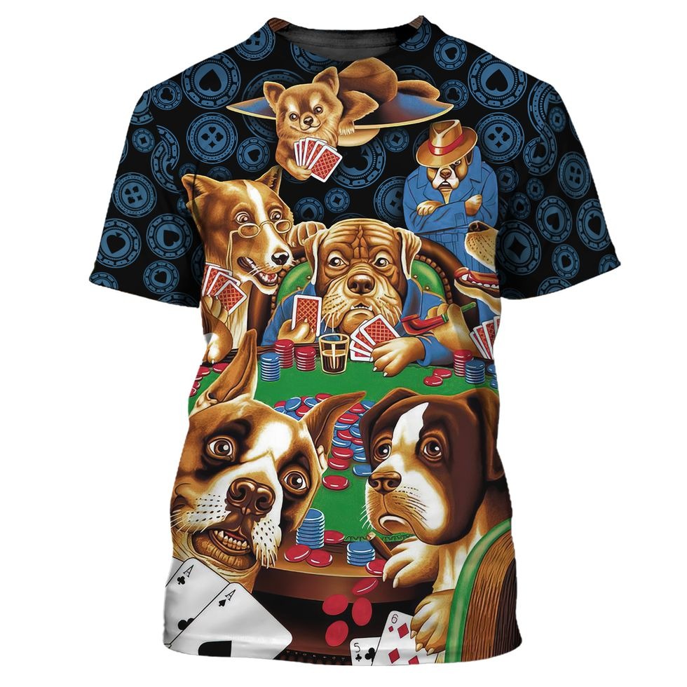 Poker Dogs 3D Tshirt/ Funny Dog All Over Printed Shirt/ Poker Shirt