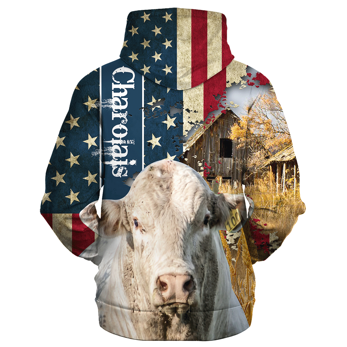 Charolais Farm With America Flag Hoodie/ Farm Usa Hoodie 3D Print