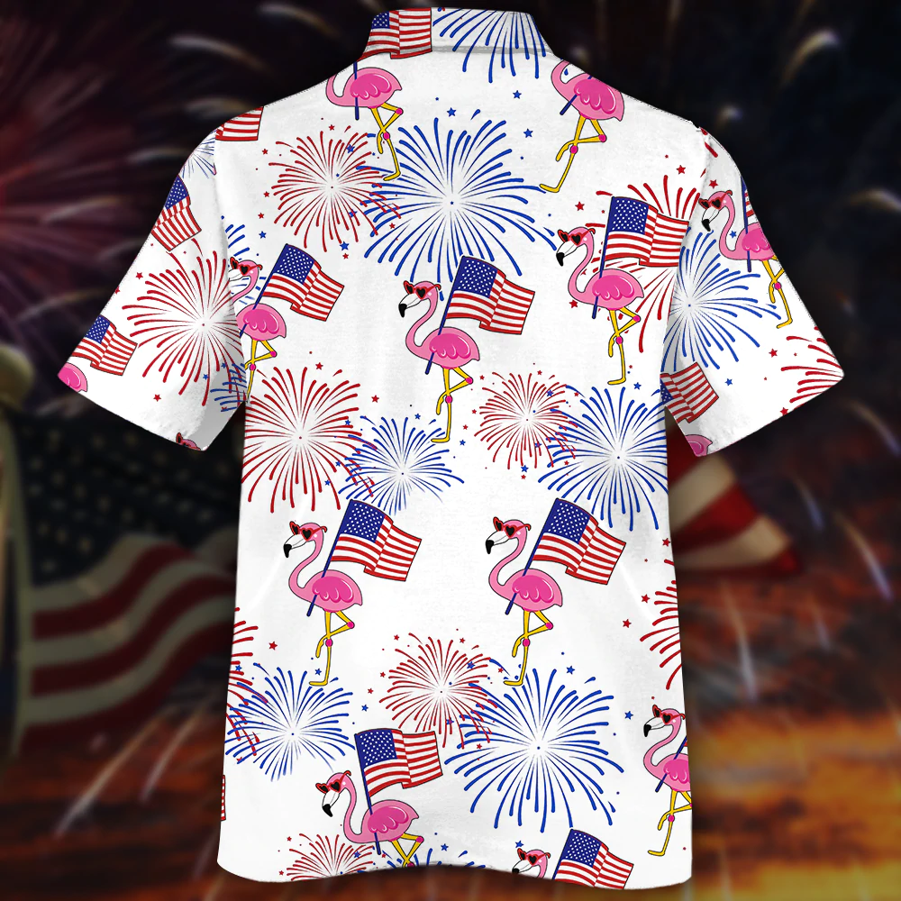 Flamingo Hawaiian Shirt For Independence Day/ Usa Flag With Flamingo Patriotic Hawaii Aloha Shirt Short Sleeve