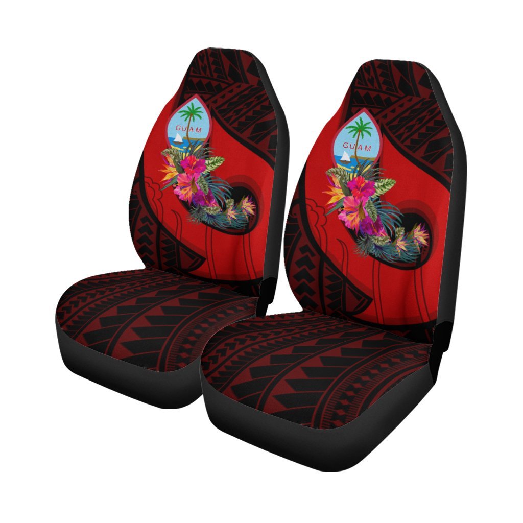 Guam Cae Seat Covers Polynesian Hook And Hibiscus (Red)