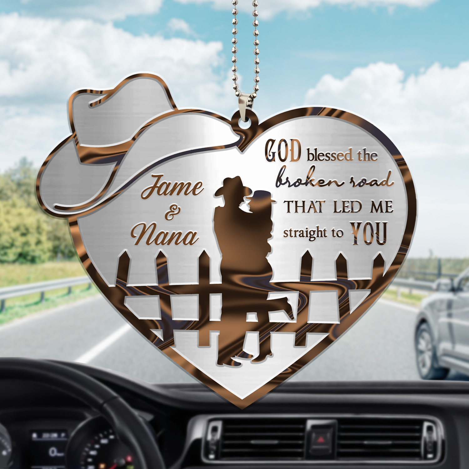 Couple Cowboy And Cowgirl God Blessed Personalized Ornament/ Couple Car Hanging Ornament/ Valentine Couple Ornament