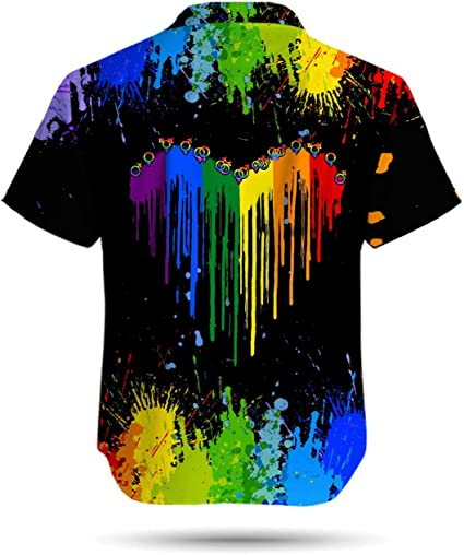 LGBT Custom Name Aloha Hawaiian Shirts For Summer/ Personalized Hand Rainbow Paint Colorful LGBT Hawaiian Shirts
