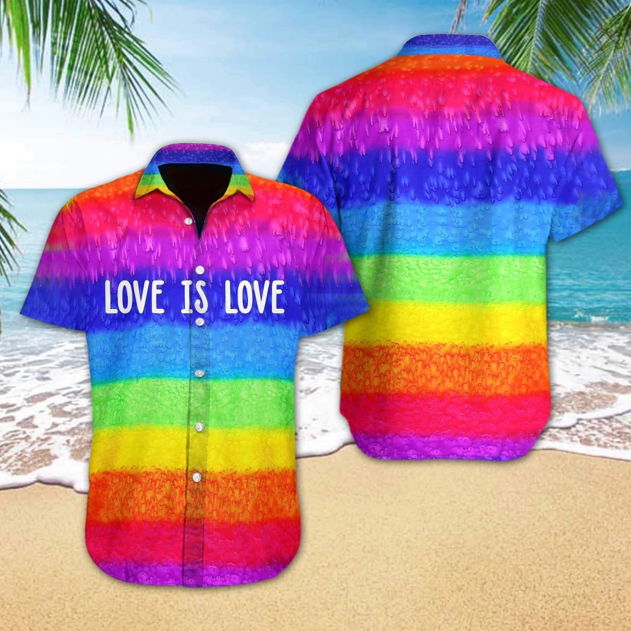 Love is love LGBT Aloha Hawaiian Shirts For Summer/ Pride Colorful Rainbow LGBT Hawaiian Shirts/ Gift For Couple Gaymer And Lesbian