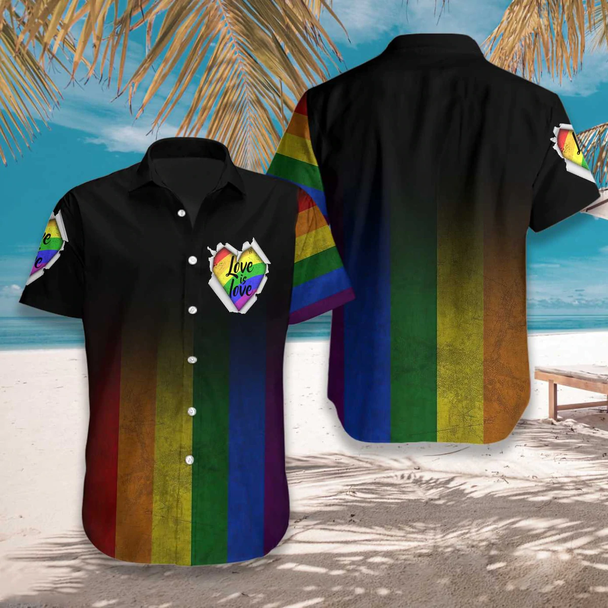 LGBT Aloha Hawaiian Shirts For Summer/ Love Is Love Heart Colorful Rainbow LGBT Hawaiian Shirts