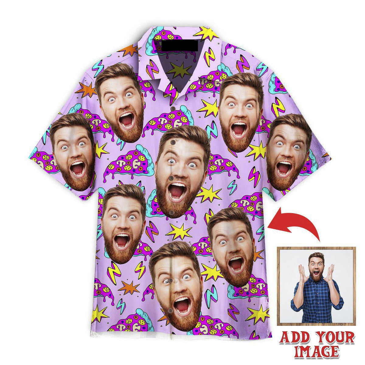 Funny Custom Face Pizza Slices Strikes Custom Hawaiian Shirt/ Personalized Hawaiian Shirts/ Custom Photo Hawaiian Shirt