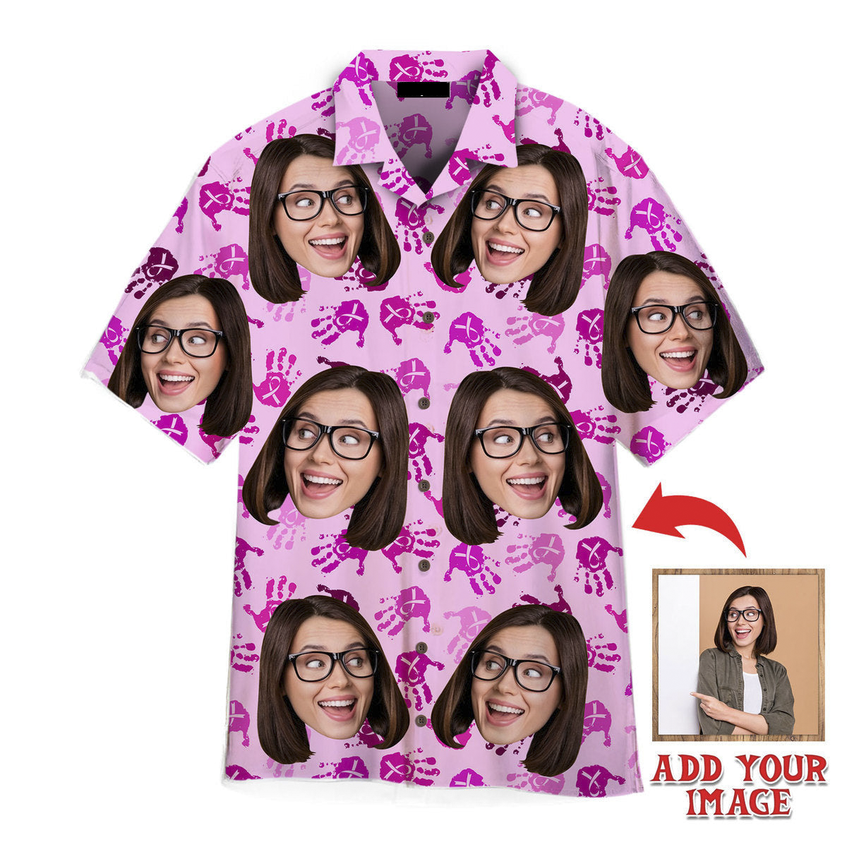 Custom Face On Pinktober Breast Cancer Awareness Custom Hawaiian Shirt/ Personalized Hawaiian Shirts/ Custom Photo Hawaiian Shirt