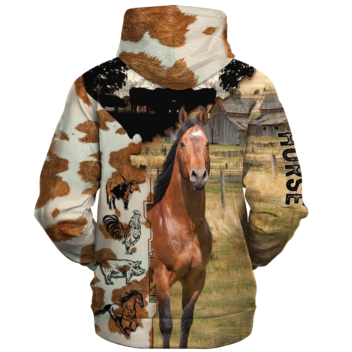 Horse Fur Pattern On The Farm Hoodie/ Horse Hoodie/ Gift For Horse Lover