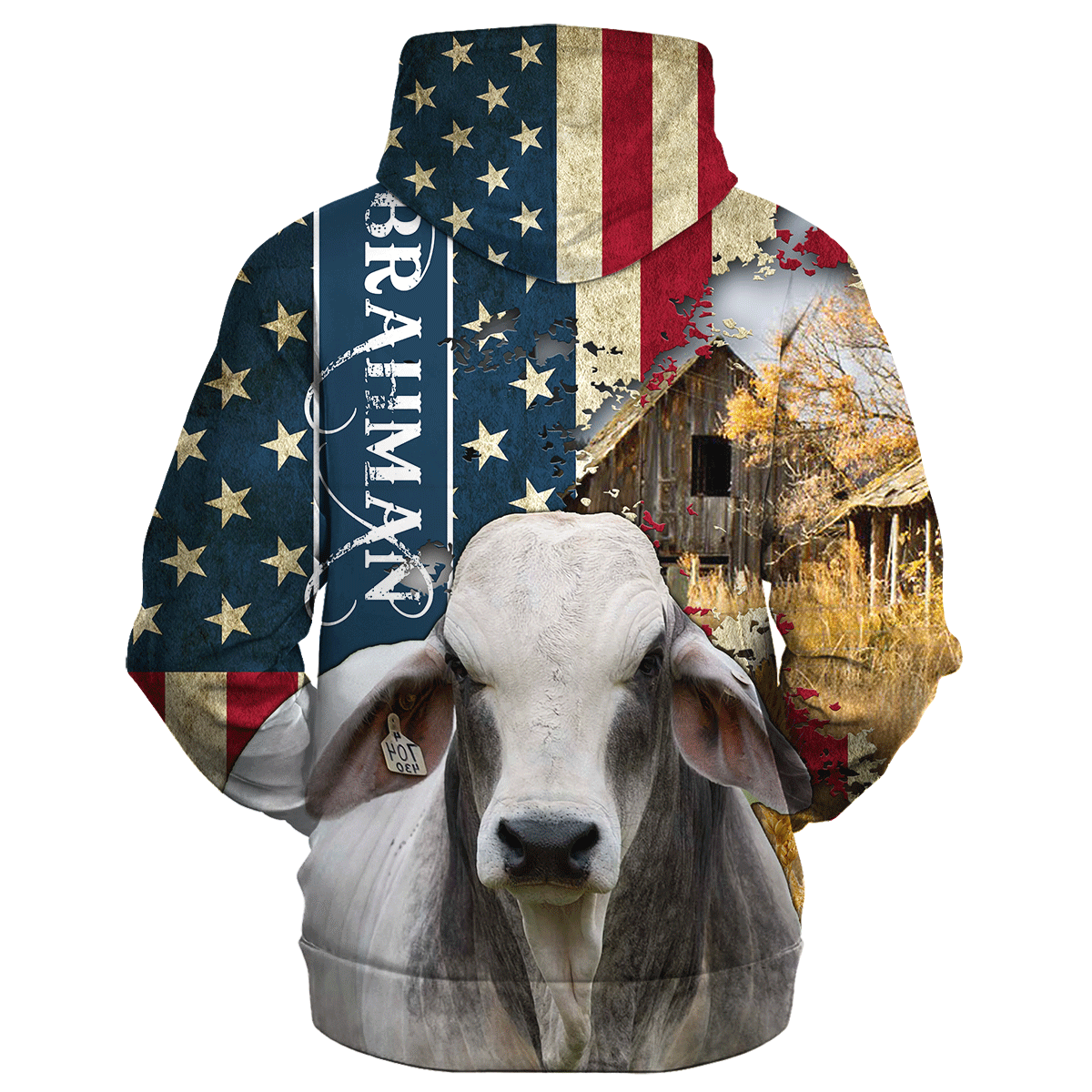 American Brahman Farm With America Flag Hoodie