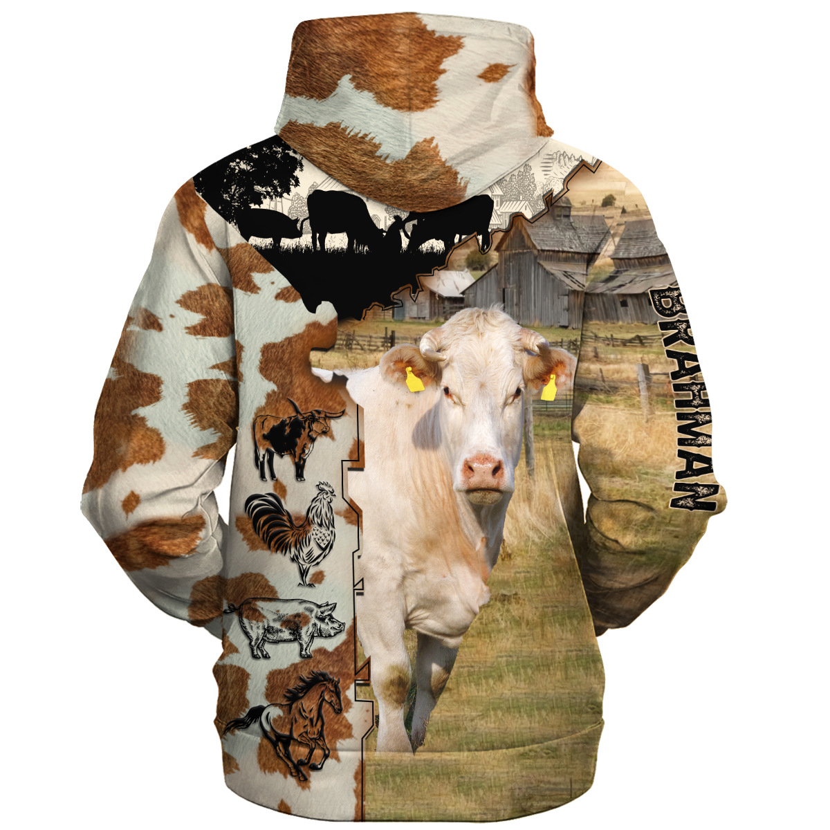 Brahman Fur Pattern On The Farm Hoodie/ Cow Hoodie For Men Women/ Farm Gift