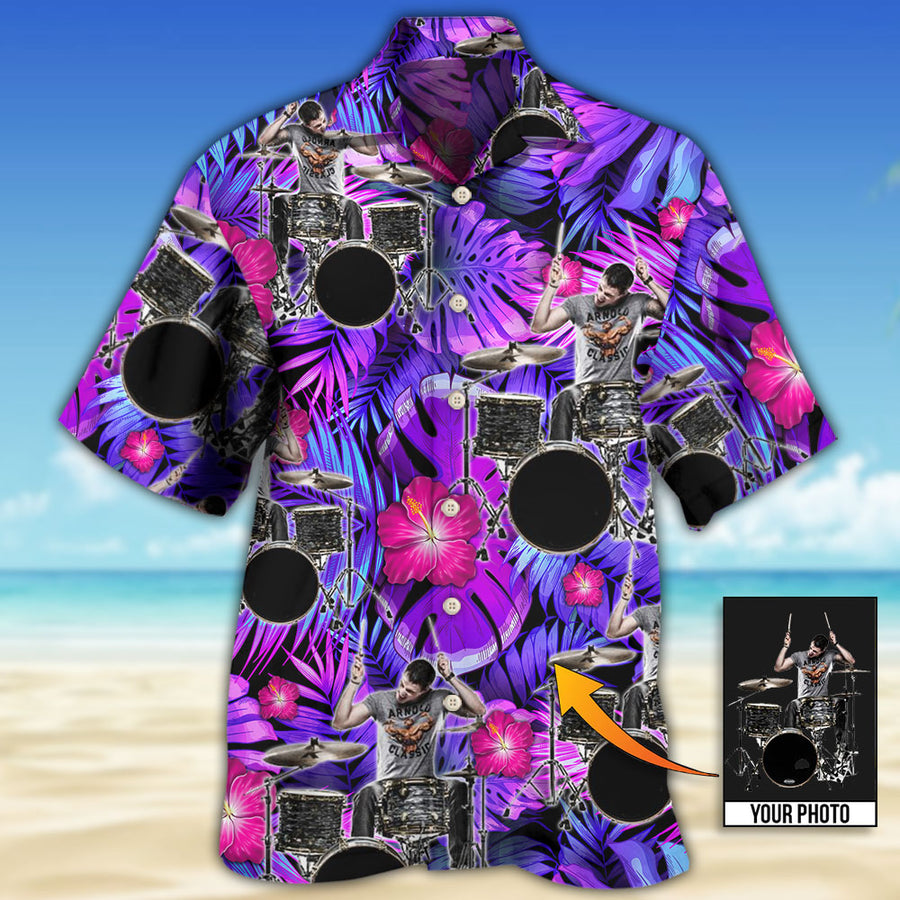 Drum Purple Tropical Style Custom Photo - Hawaiian Shirt For Men Women/ Idea Gift for Drummer