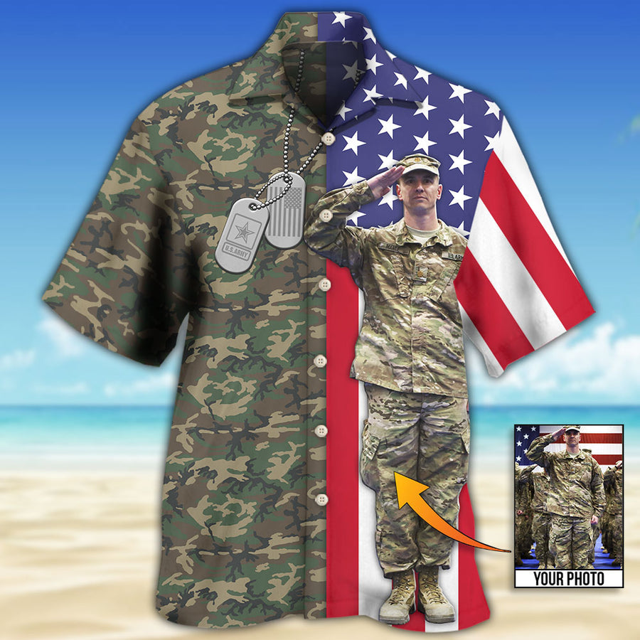 US Army Tropical US Flag Custom Photo - Hawaiian Shirt/ Personalized Hawaiian Shirt for Men/ Army Shirt
