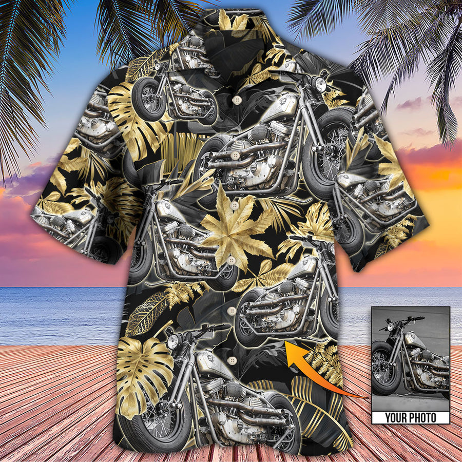 Bobber Motorcycle Tropical Flower Pattern Vibe Custom Photo Hawaiian Shirt/ Hawaiian Shirt for Men Women