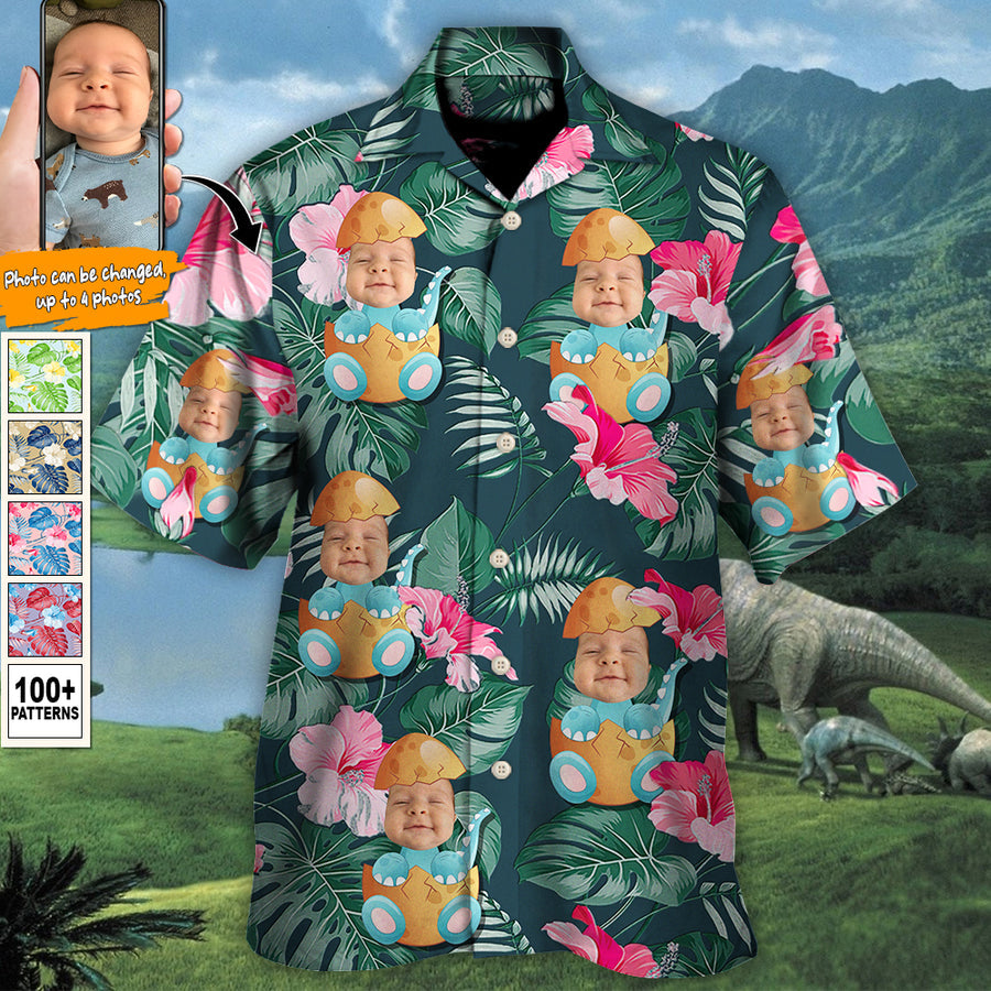 Dinosaur Funny Tropical Style Custom Photo - Hawaiian Shirt - Personalized Photo Gifts/ Gift for Men Women