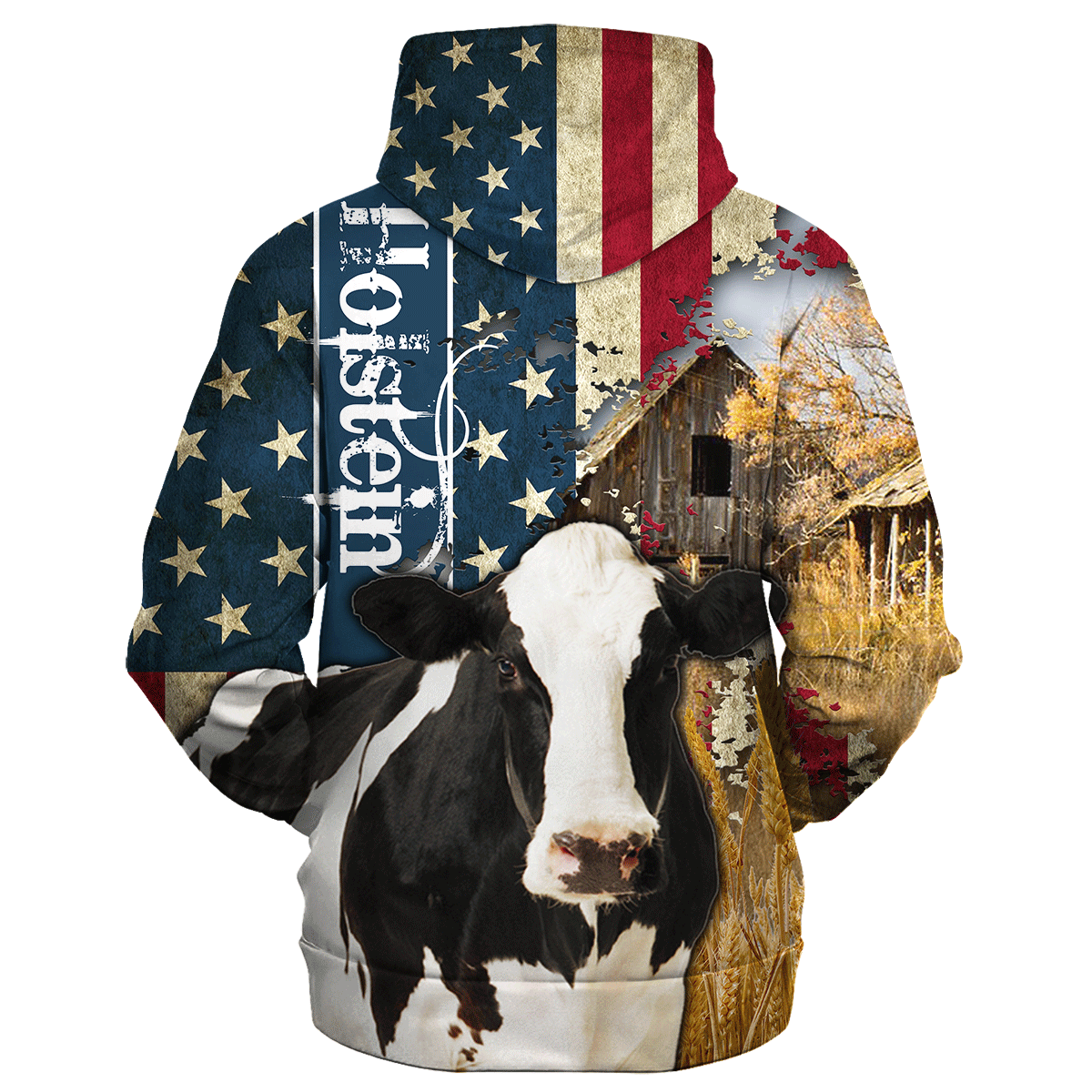 Holstein Farm With America Flag Hoodie