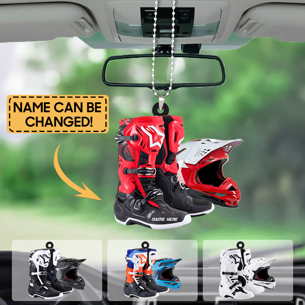 Personalized Motocross Boots Helmet Car Hanging Ornament/ Motocross Boots Helmet Ornament
