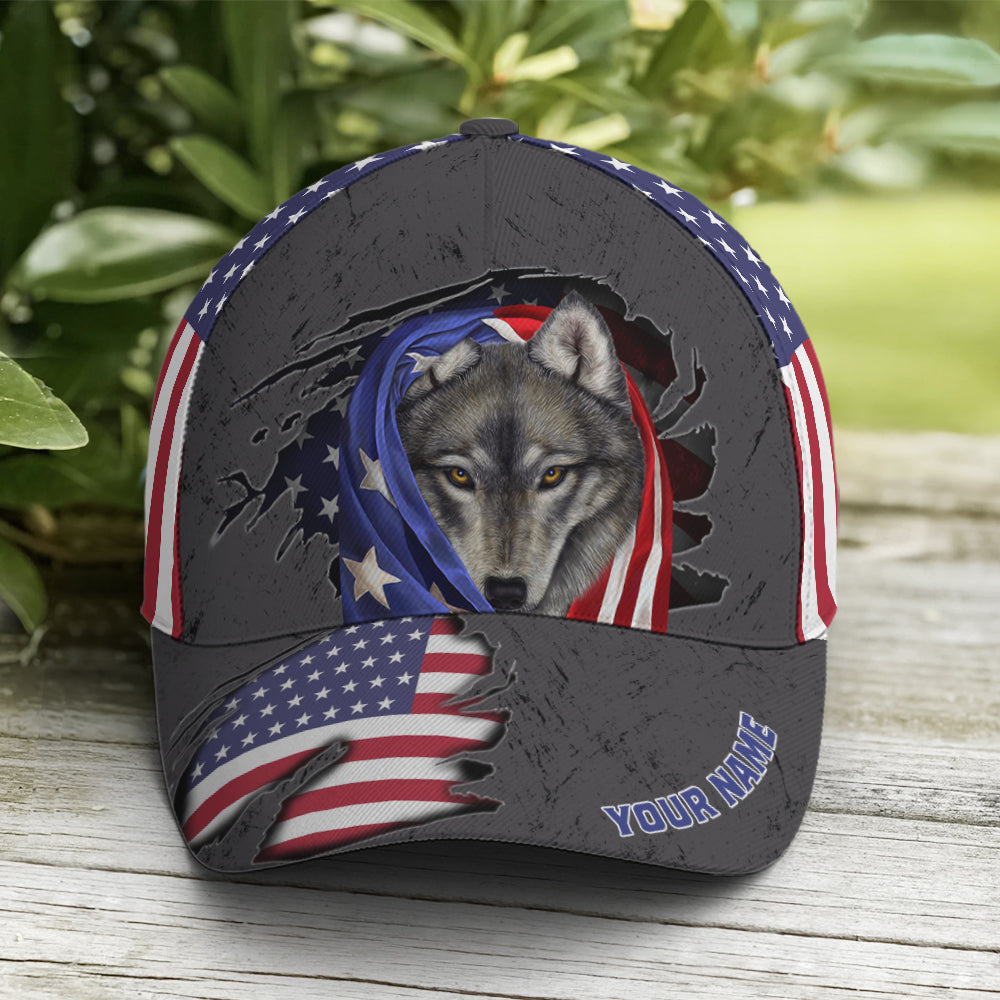 American Flag Grey Wolf Metal Style Baseball Cap Coolspod