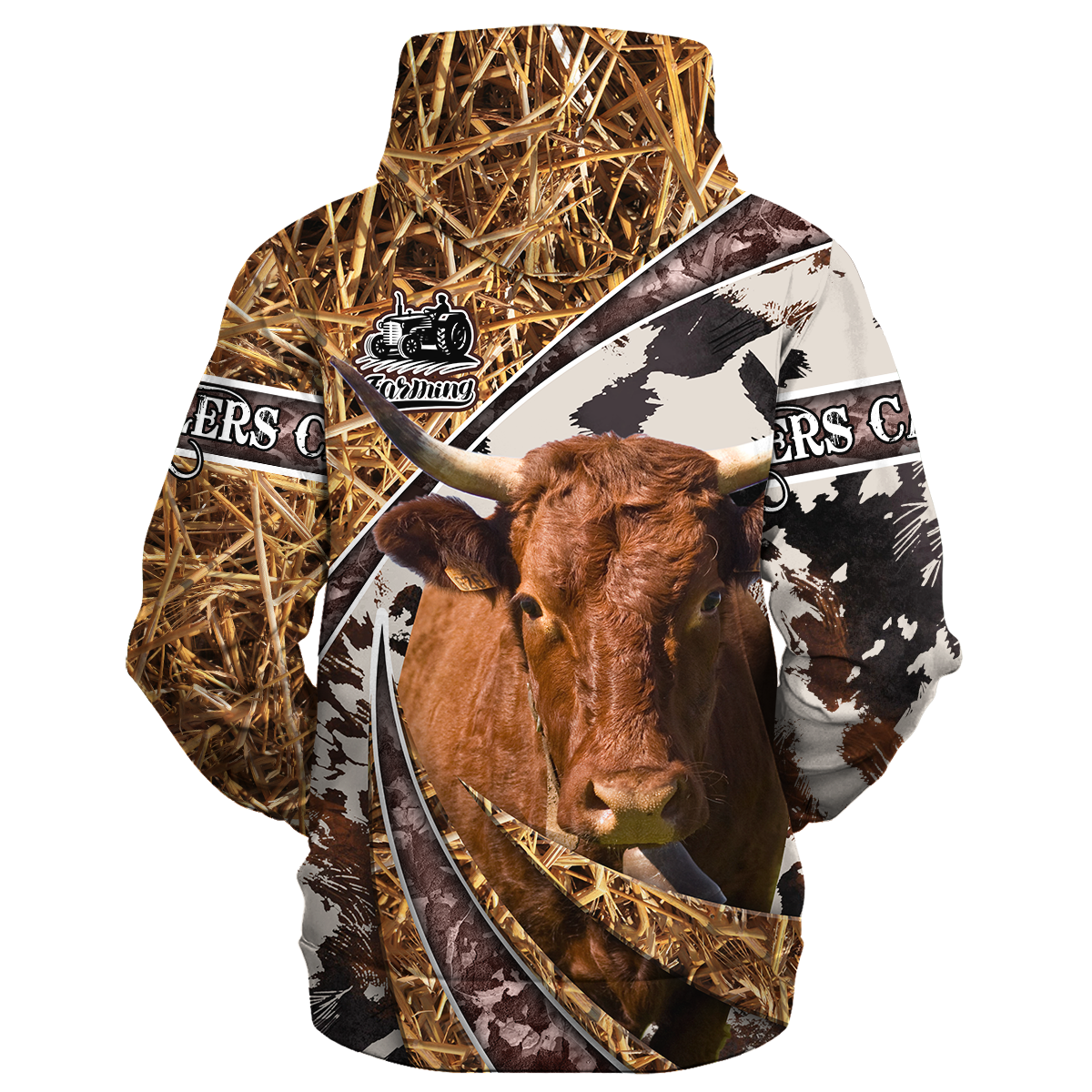 Salers Cow Face Print Cow Hide Texture Hoodie