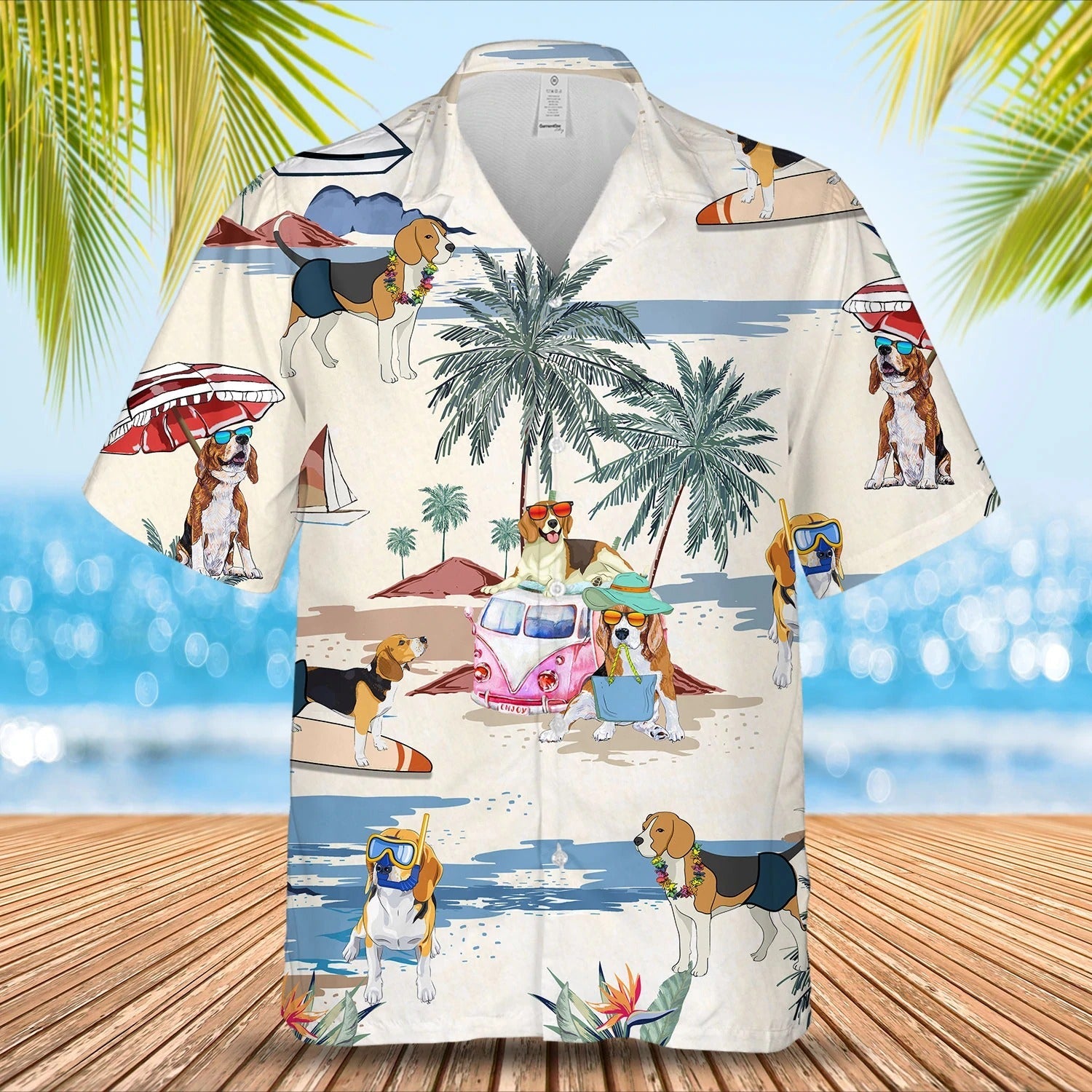 Beagle Summer Beach Hawaiian Shirt/ Summer Dog On The Beach  In Hawaii Aloha Shirts