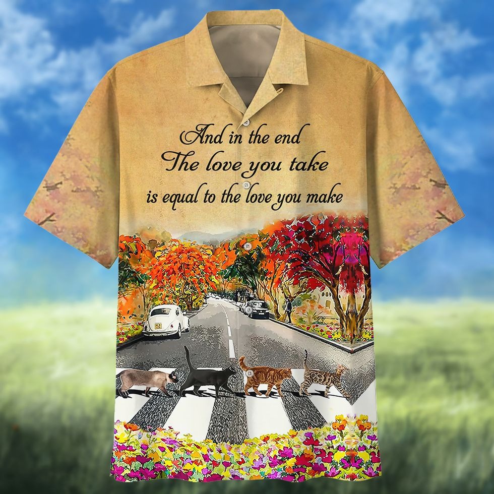 Cats Abbey Roads 3D Hawaiian Shirt/ Cat Hawaiian Shirts/ Aloha Hawaii Beach Shirts For Cat Lover